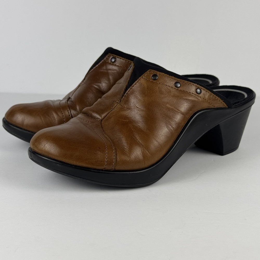 Romika Womens Mokassetta Brown‎ Leather Clogs Heeled Comfort Shoes 7.5 EUR38